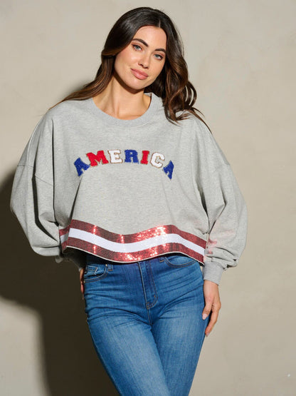 Long Sleeve Sequin American Patriotic Top by Peach love