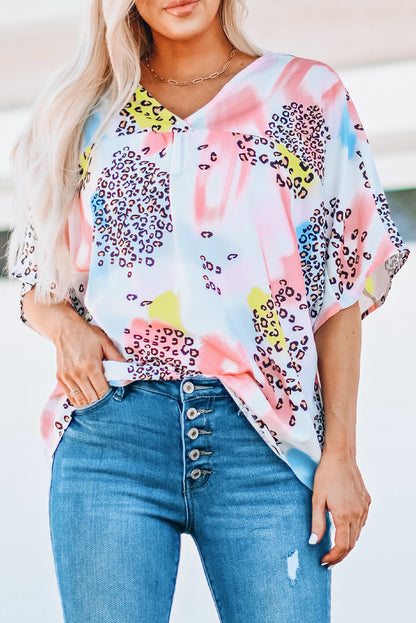 Animal Watercolor Mixed Print Top