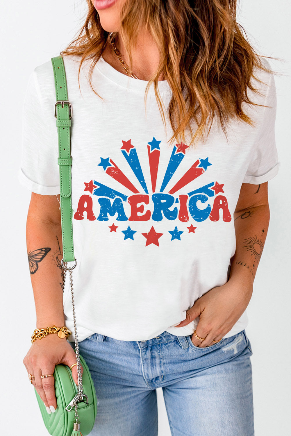 White AMERICA Star Graphic Tee