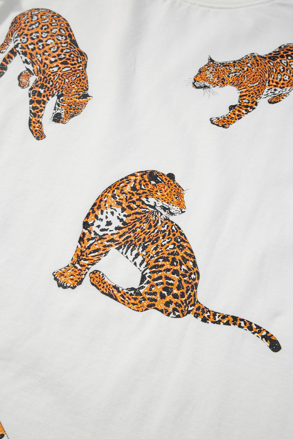 White Leopard Print Drop Shoulder Casual T Shirt