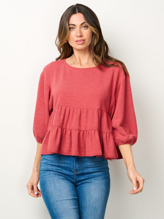 3/4 Puff Sleeves Tunic Top - Rust by Day + Moon