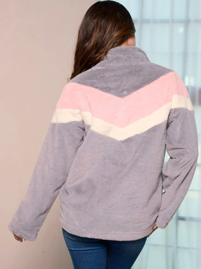 Long Sleeve Chevron Pocket Pullover with Pockets - Grey by Hem & Thread